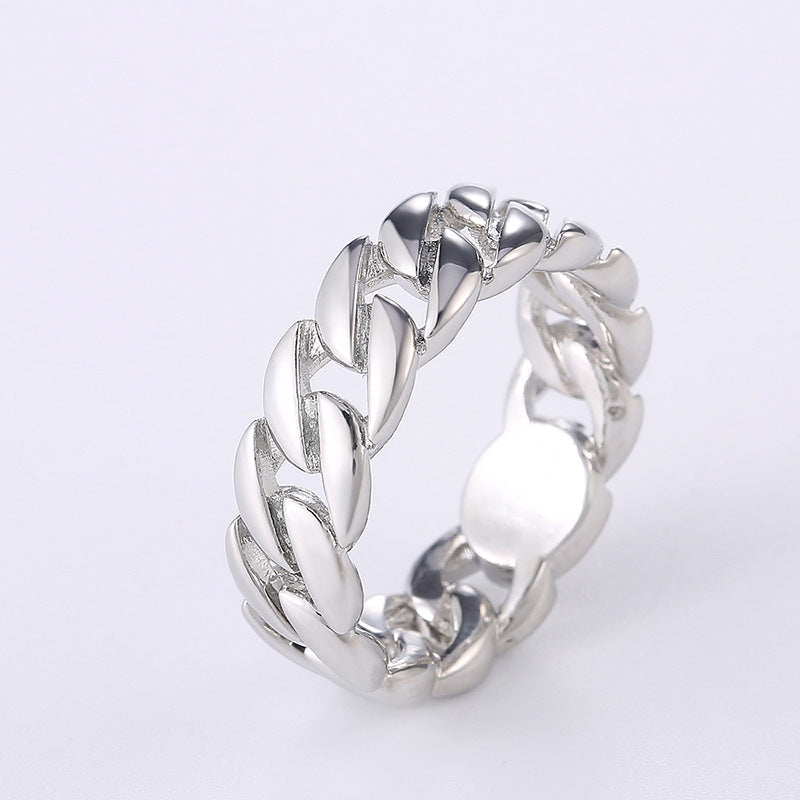 Anillo de cadena de dos tonos bañado en cobre, anillo de hombre punk de moda europea y americana