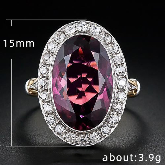 Pomegranate red zircon two-tone ring classic wedding women's ring