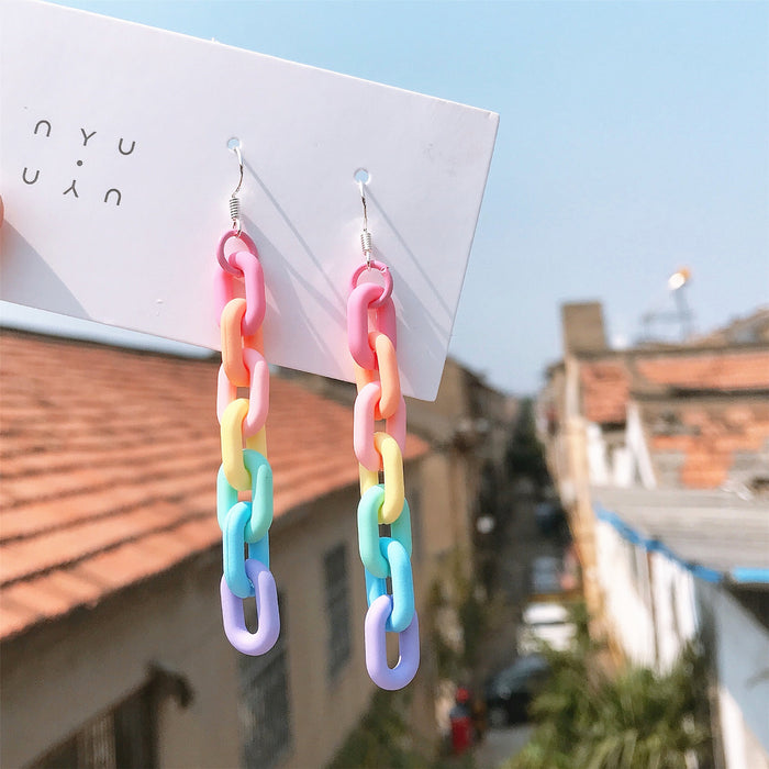 Rainbow chain earrings acrylic Japanese temperament earrings without ear holes ear clips