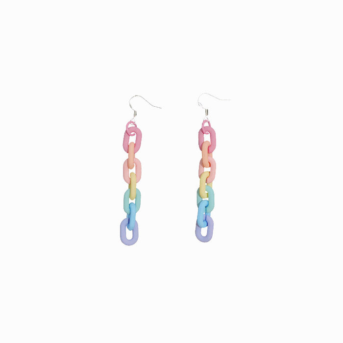 Rainbow chain earrings acrylic Japanese temperament earrings without ear holes ear clips