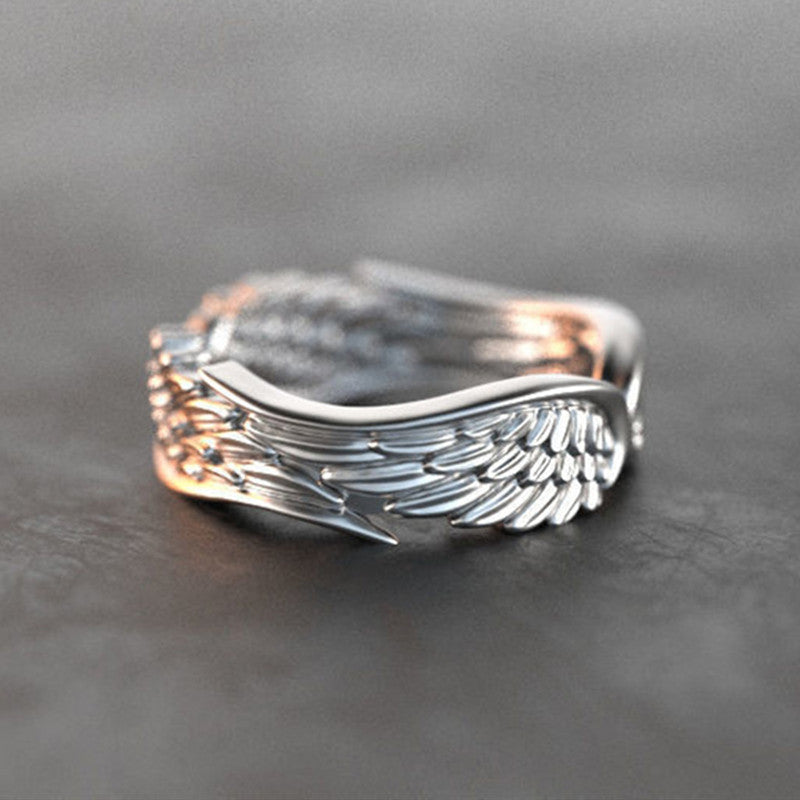 Anillo de alas de ángel con alas de plumas para mujer, estilo retro europeo y americano