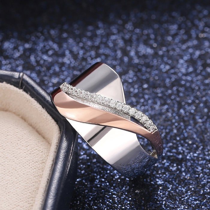 Micro-inlaid rose gold two-tone bow cross zircon ring