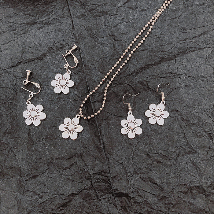 Retro small flower earrings resin earrings simple couple clavicle chain earrings