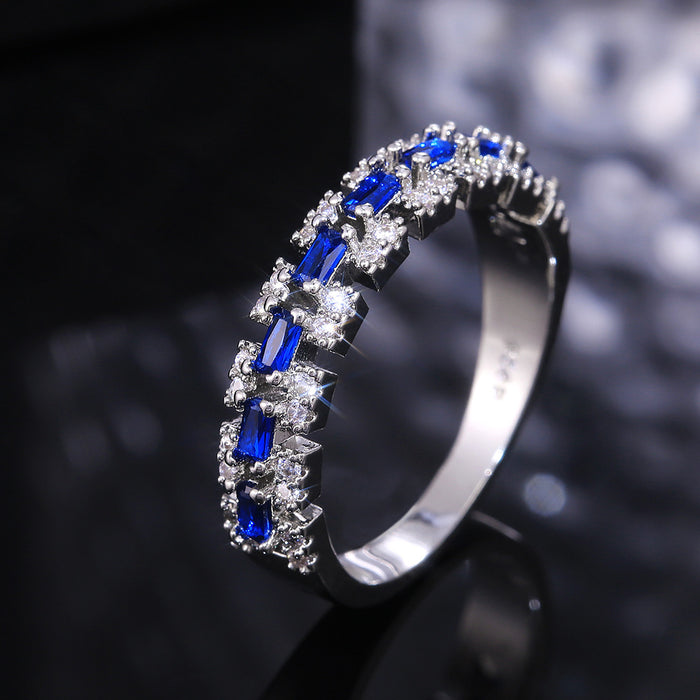 Anillo de circonita azul pavé Accesorios europeos y americanos