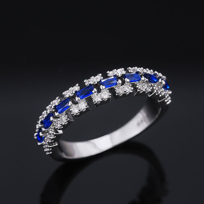 Anillo de circonita azul pavé Accesorios europeos y americanos