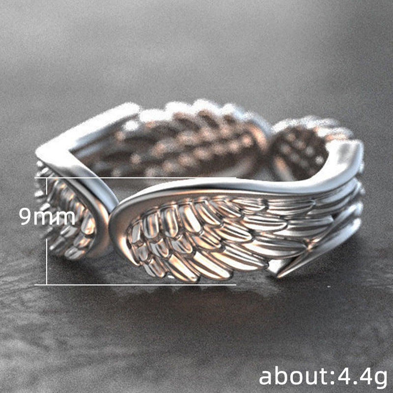 Anillo de alas de ángel con alas de plumas para mujer, estilo retro europeo y americano