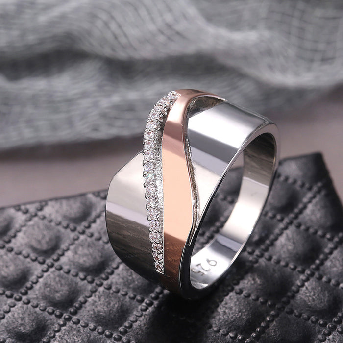 Micro-inlaid rose gold two-tone bow cross zircon ring