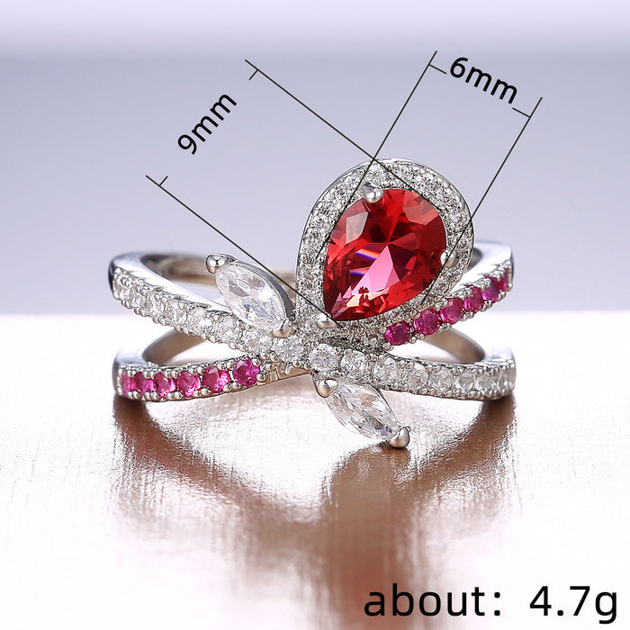 Anillo de zafiro para mujer elegante y de moda con circonitas bañadas en cobre