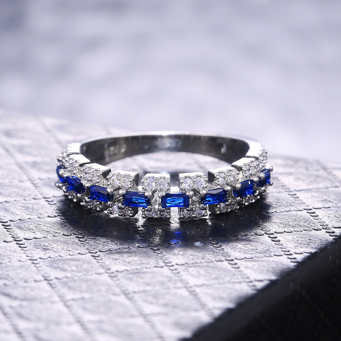 Anillo de circonita azul pavé Accesorios europeos y americanos