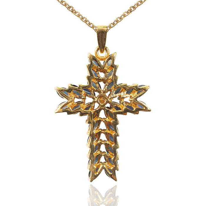 Cross Pendant with Blue Crystal Necklace Vintage Jewelry