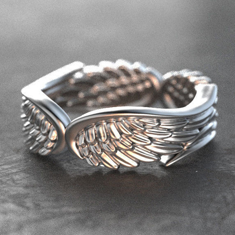 Anillo de alas de ángel con alas de plumas para mujer, estilo retro europeo y americano