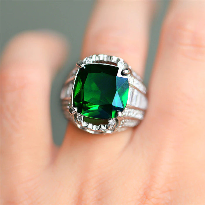 Emerald zircon ring European and American classic women's ring jewelry