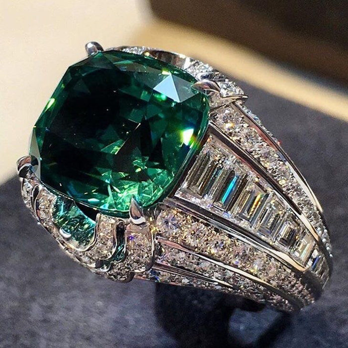 Emerald zircon ring European and American classic women's ring jewelry