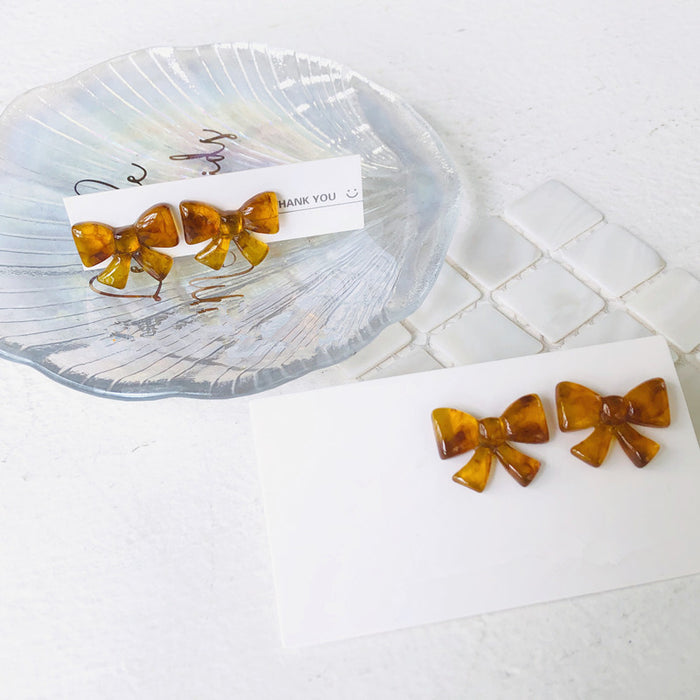 Caramel bow earrings autumn and winter retro amber earrings