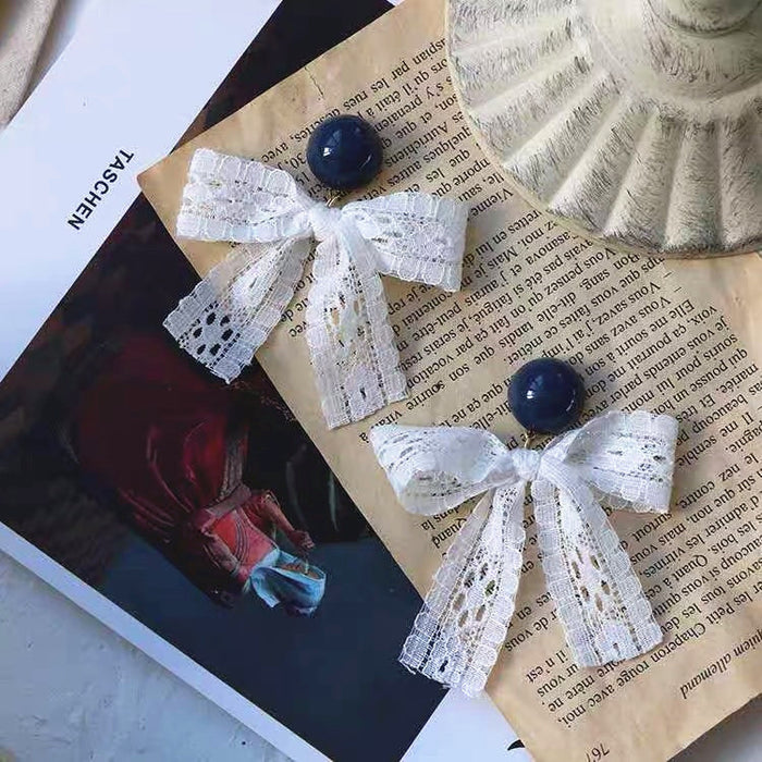 Lace bow earrings long resin vintage earrings