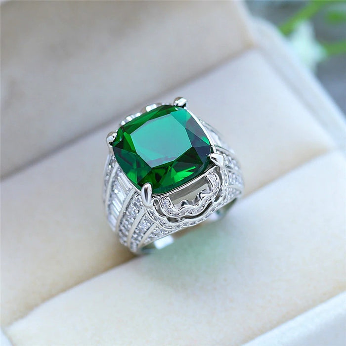 Emerald zircon ring European and American classic women's ring jewelry