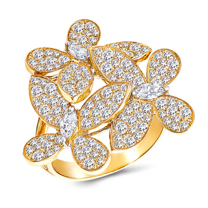 Luxury flower shaped colorful zircon ring party jewelry