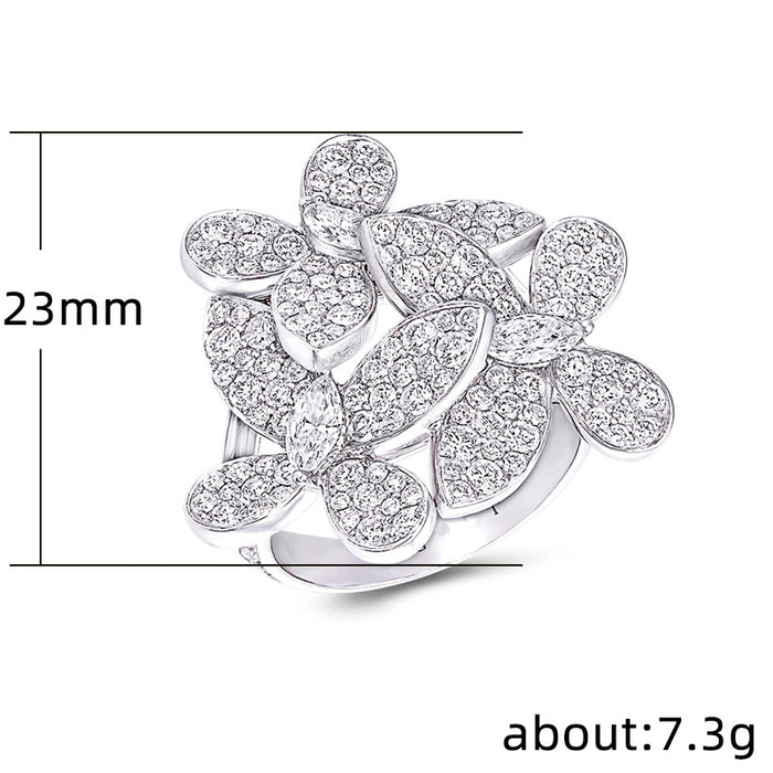 Luxury flower shaped colorful zircon ring party jewelry