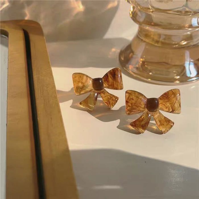 Caramel bow earrings autumn and winter retro amber earrings