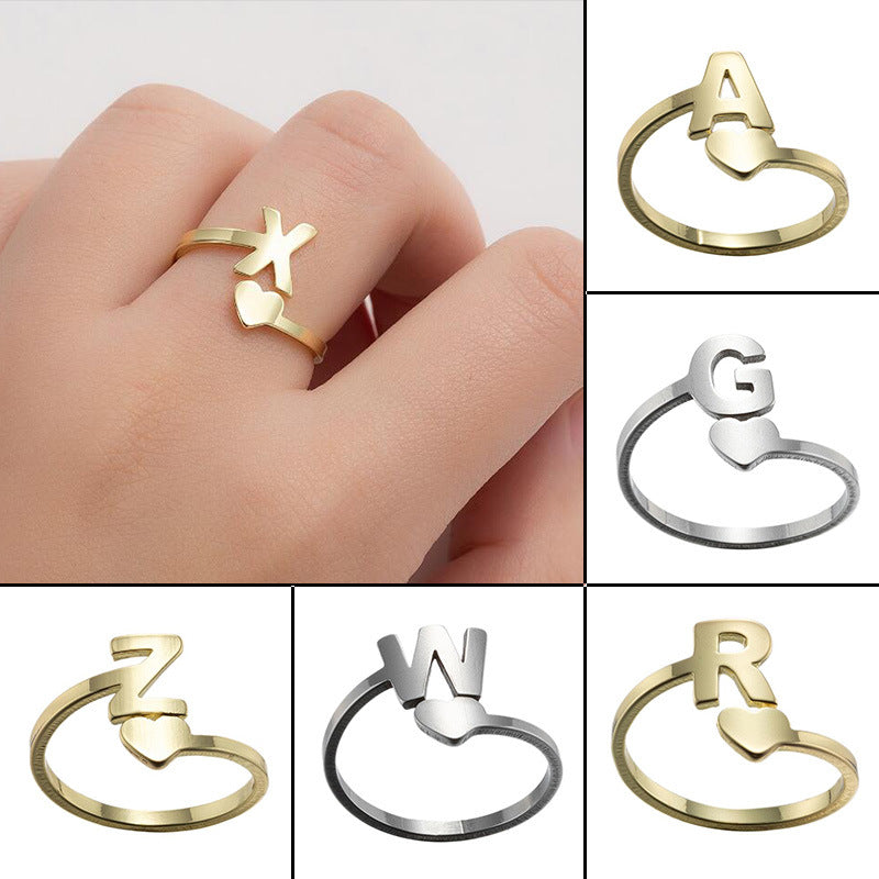 Letter open ring, European and American simple couple ring wholesale - wallojewerly 