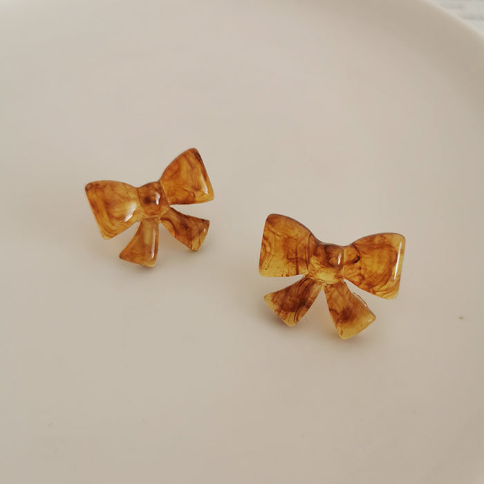 Caramel bow earrings autumn and winter retro amber earrings