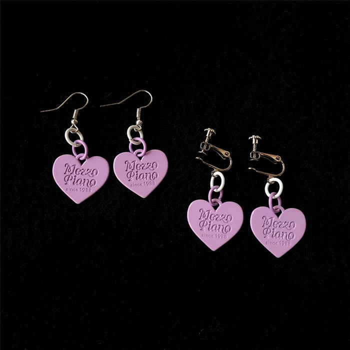 Heart alloy earrings Harajuku style stitching English earrings personality earrings