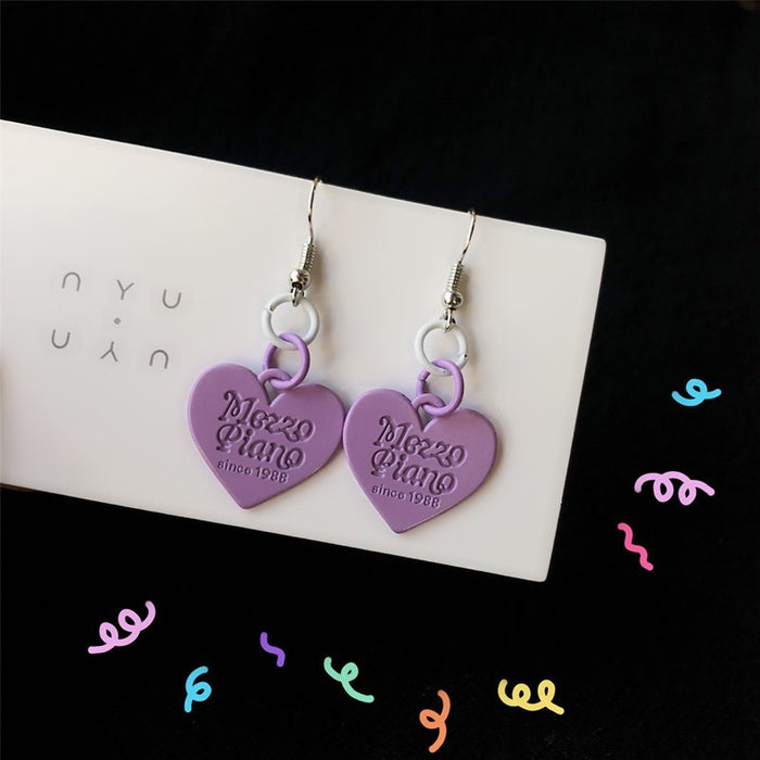 Heart alloy earrings Harajuku style stitching English earrings personality earrings