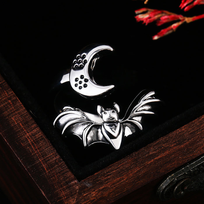 Exquisite vintage moonlit night bat ring for men and women