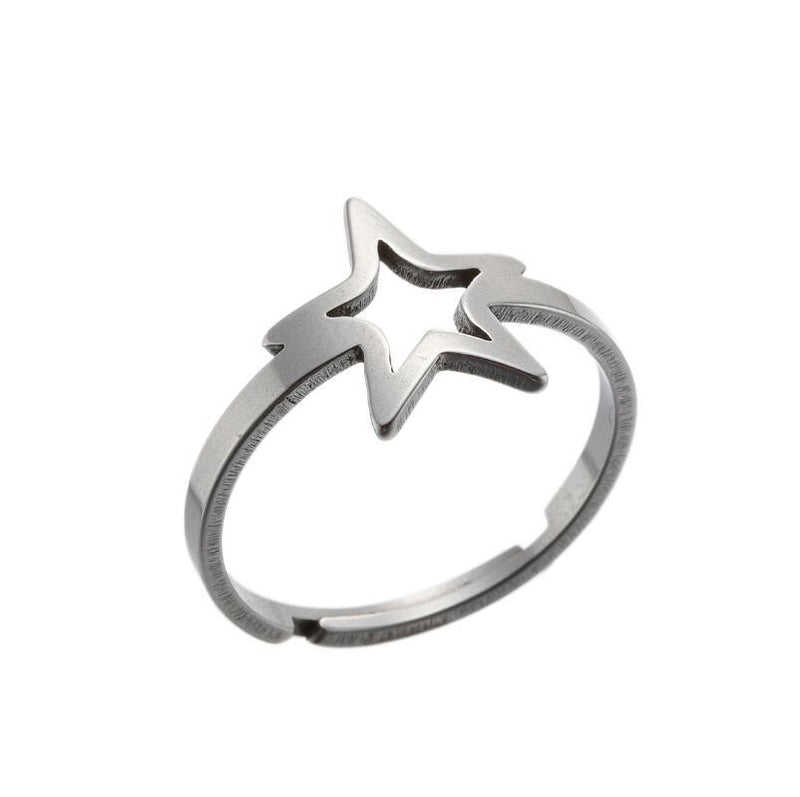 Geometric love couple ring, stainless steel retro star triangle ring wholesale - wallojewerly 