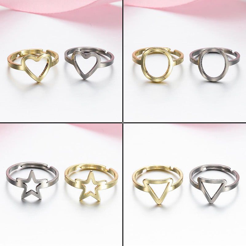 Geometric love couple ring, stainless steel retro star triangle ring wholesale - wallojewerly 