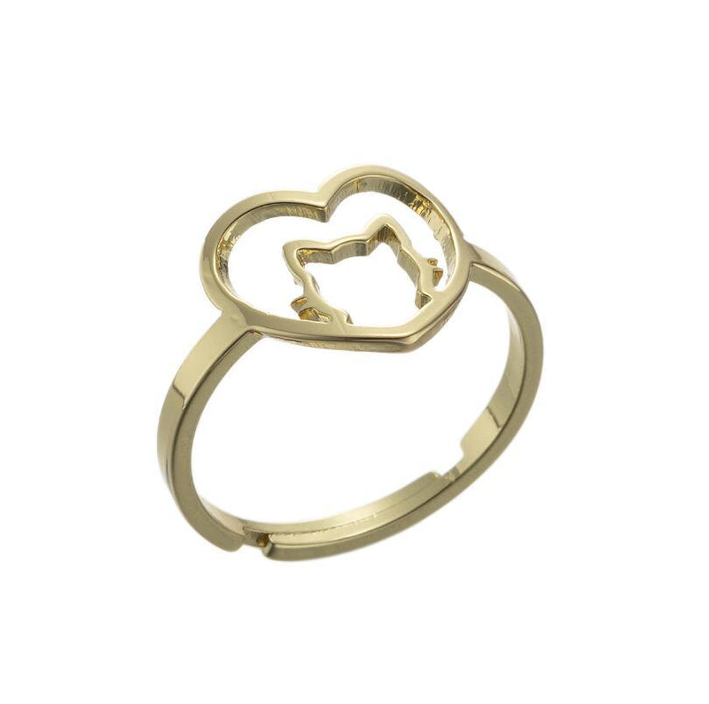 Korean simple hollow geometric love ring, girls cute pet cat ring wholesale - wallojewerly 