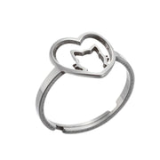 Korean simple hollow geometric love ring, girls cute pet cat ring wholesale - wallojewerly 