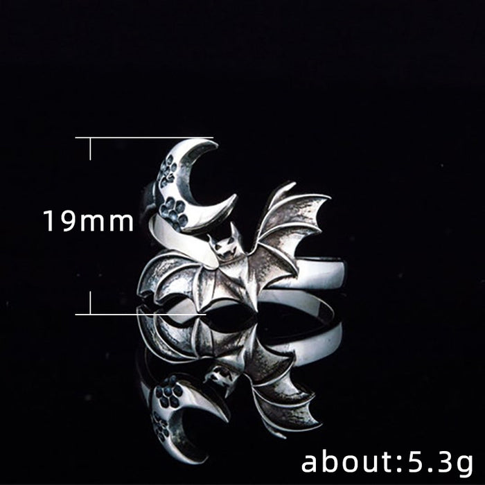 Exquisite vintage moonlit night bat ring for men and women