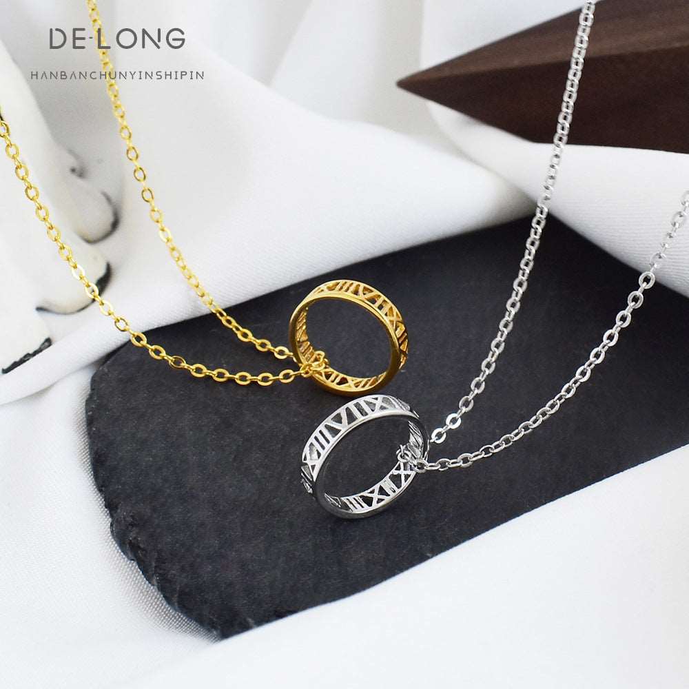 S925 Silver Roman Numeral Ring Necklace