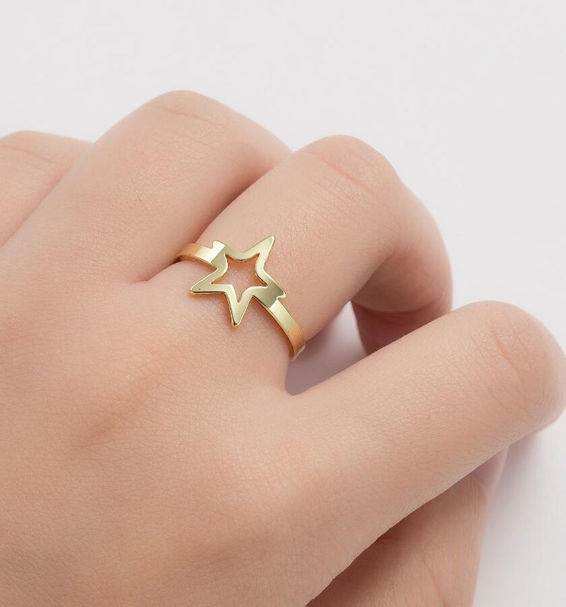 Japanese and Korean simple stainless steel star and moon ring, sweet crescent girl ring wholesale