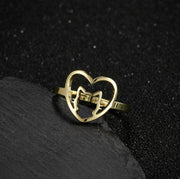 Korean simple hollow geometric love ring, girls cute pet cat ring wholesale - wallojewerly 
