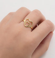 Korean simple hollow geometric love ring, girls cute pet cat ring wholesale - wallojewerly 