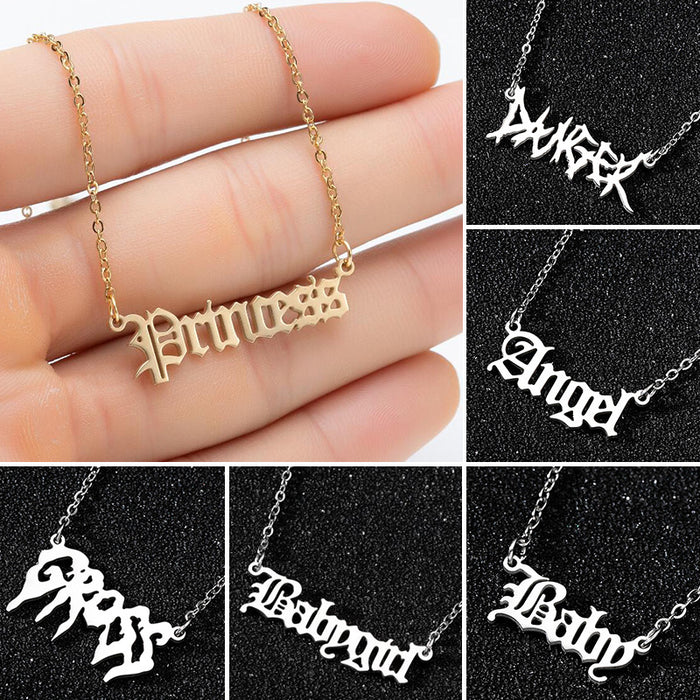 Artistic letter pendant clavicle chain, Gothic angel princess necklace girlfriends gift wholesale