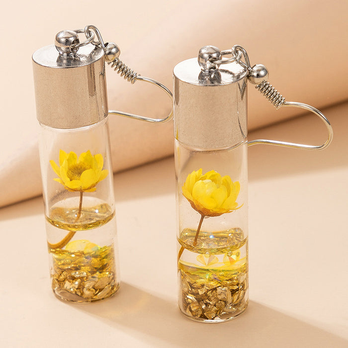 Plant dried flower glass bottle flower earrings handmade forest earrings