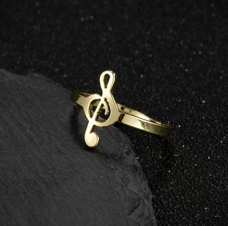 Anillo con símbolo musical, anillo abierto con nota musical simple japonesa y coreana al por mayor