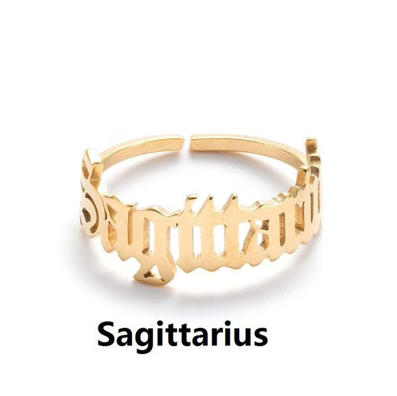 Stainless steel letter ring, European and American retro open ring wholesale