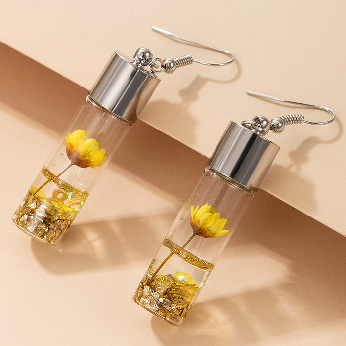 Plant dried flower glass bottle flower earrings handmade forest earrings