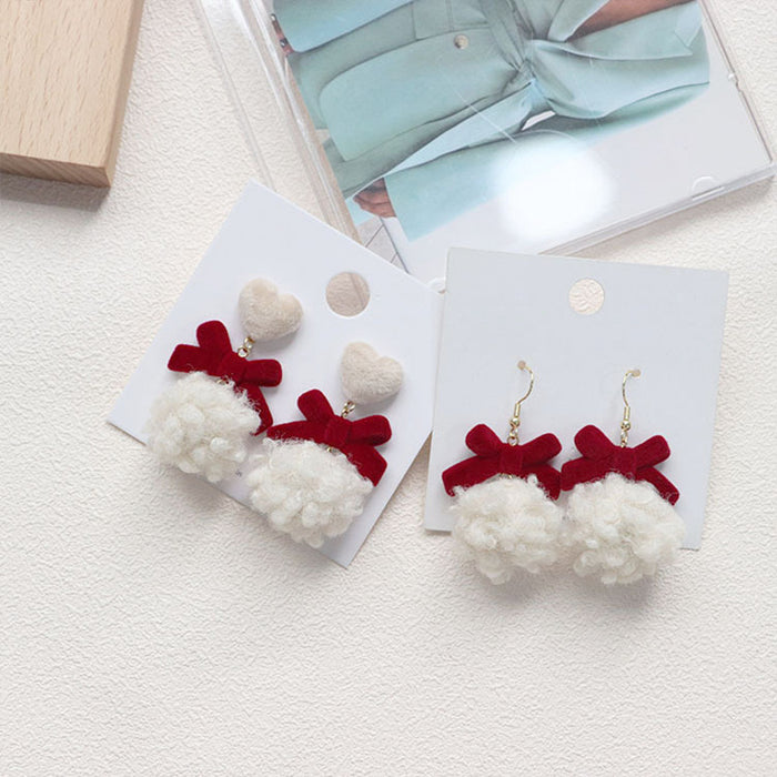 Pendientes de bola de peluche con forma de corazón de amor S925 en plata de ley para otoño e invierno, bonitos pendientes para niñas