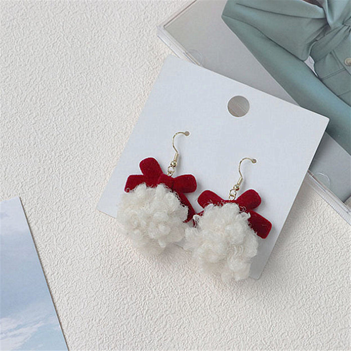 Pendientes de bola de peluche con forma de corazón de amor S925 en plata de ley para otoño e invierno, bonitos pendientes para niñas