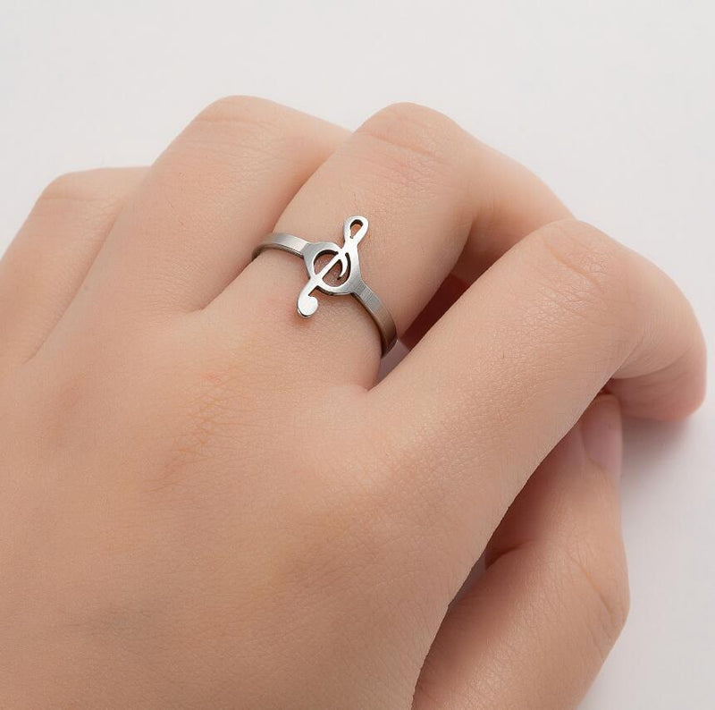 Anillo con símbolo musical, anillo abierto con nota musical simple japonesa y coreana al por mayor