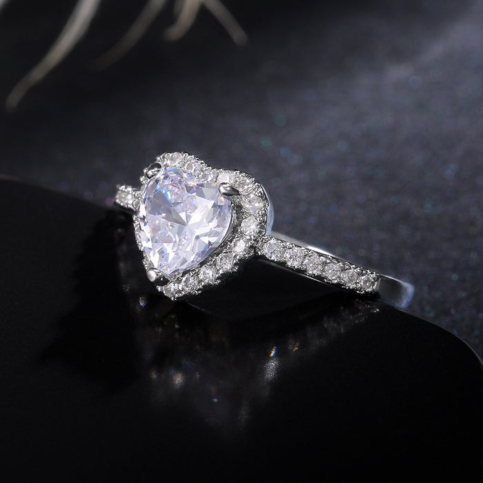 Love heart zircon diamond ring for women silver plated design