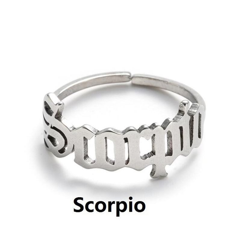 Stainless steel letter ring, European and American retro open ring wholesale