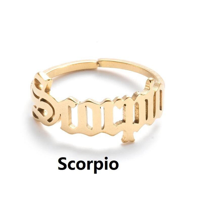 Stainless steel letter ring, European and American retro open ring wholesale