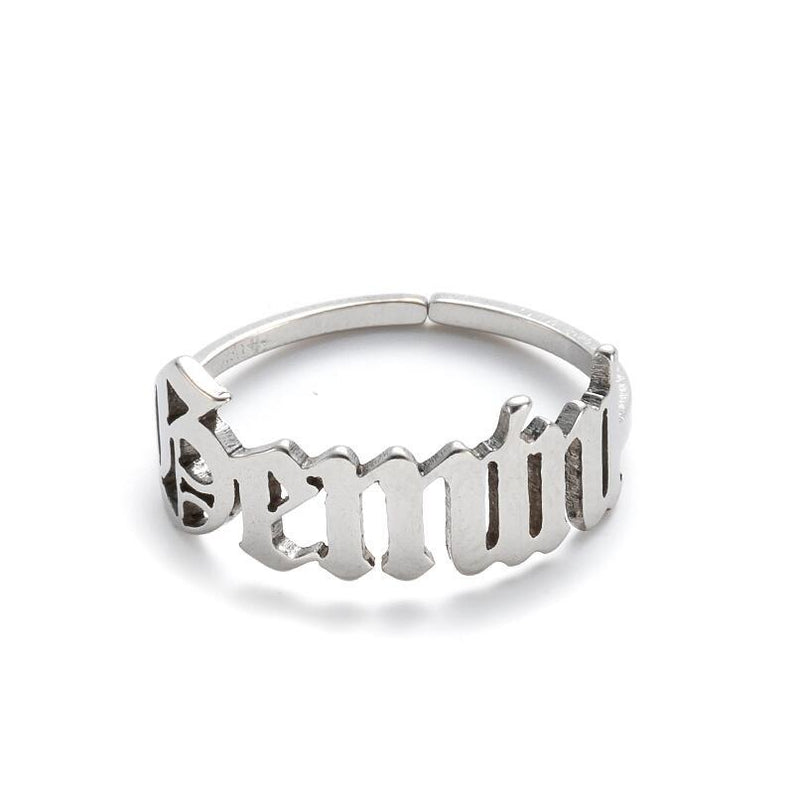 Stainless steel letter ring, European and American retro open ring wholesale
