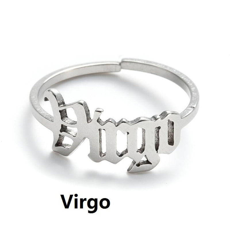 Stainless steel letter ring, European and American retro open ring wholesale